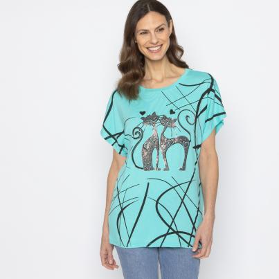 FASHION NEWS Damen-Shirt Katze türkis