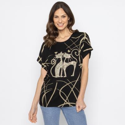 FASHION NEWS Damen-Shirt Katze schwarz