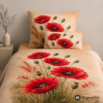 4tlg. Bettwäsche-Set Mohn