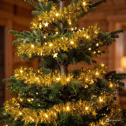 LED-Lamettagirlande mit Sterne gold