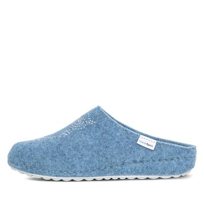 mediform Damenhausschuh blau mit Glitzer-Eule