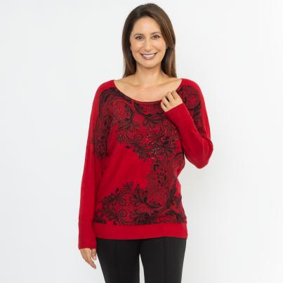 MILANO Design Damen-Pullover rot/schwarz