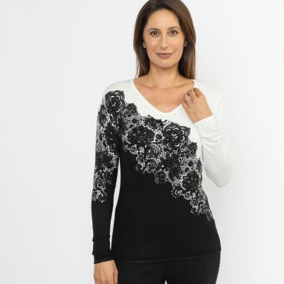 MILANO Design Damen-Pullover schwarz/offwhite