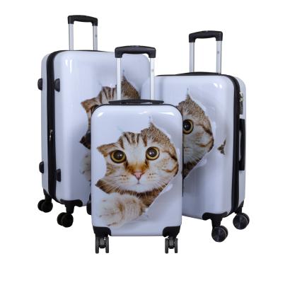 3-tlg. Hartschalenkofferset 'Katze', weiß