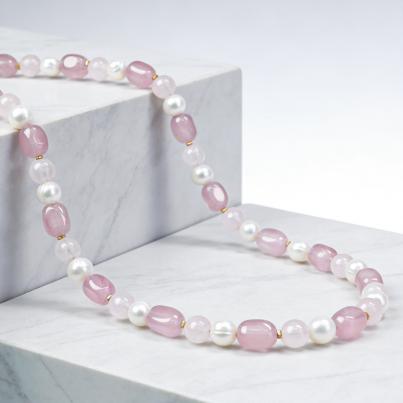 Collier Rosenquarz, SWZPerlen Magnetverschluß