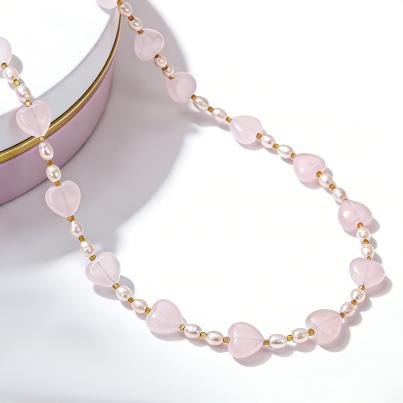 Collier Rosenquarz, Süßwasserzuchtperlen