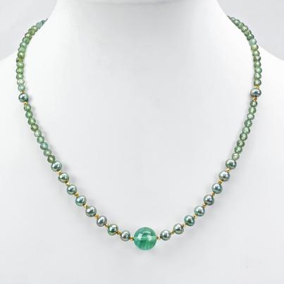 Collier Apatit, Fluorit, Süßwasserzuchtperlen