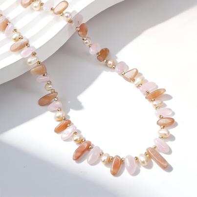 Collier Rosenquarz, Sonnenstein, SWZPerlen
