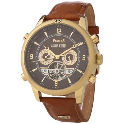 PortaS Herren-Automatikuhr "Zeitz" braun-gold