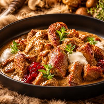 Spanferkelbraten in Waldsoße