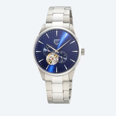 ETT Herren-Automatikuhr, silber-blau