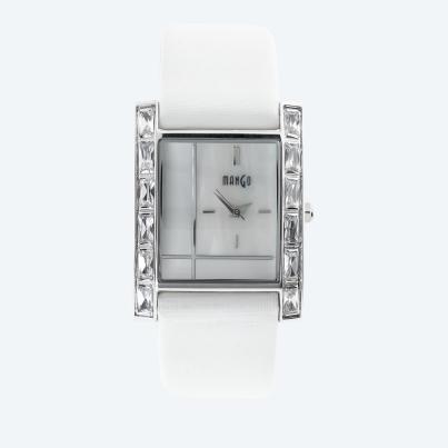 MANGO Damenuhr, Quarz, Lederarmband, silber-weiß