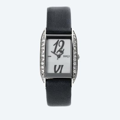 MANGO Damenuhr, Quarz, Lederarmband, schwarz