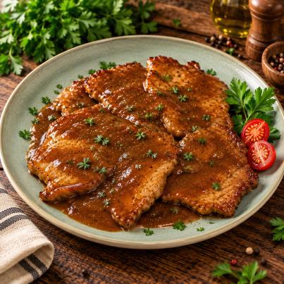 Naturschnitzel in Bratensoße