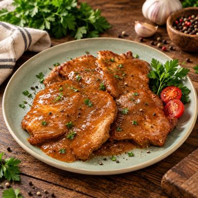 Schnitzel in Zwiebelsoße