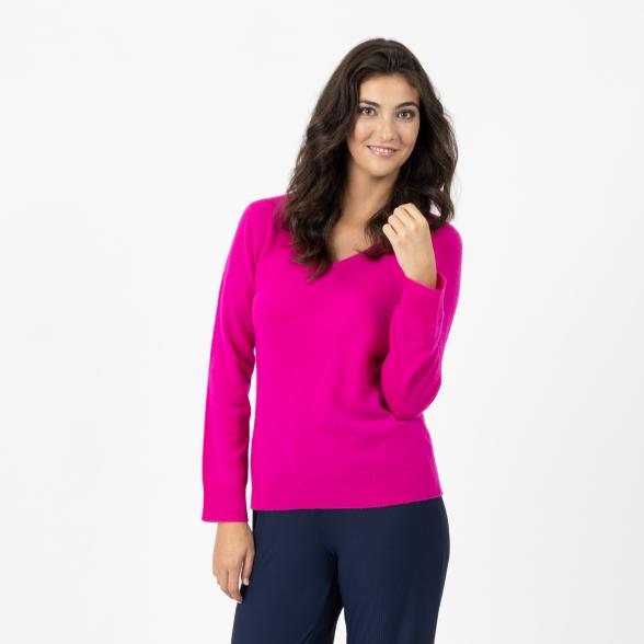 100% KASCHMIR Damen-Pullover, V-Ausschnitt magenta - 107852300000 - 1 - 588px