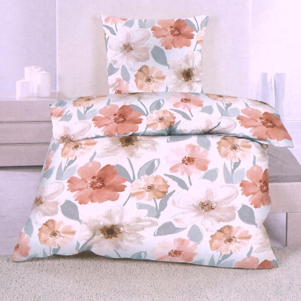 Biber Bettwäsche 2tlg. 135x200 Blumen apricot/weiß - 109210600000 - 1 - 588px