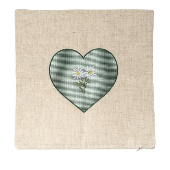 Landhaus Kissenhülle 40x40cm Herz Applikation grün - 110793400000 - 1 - 588px