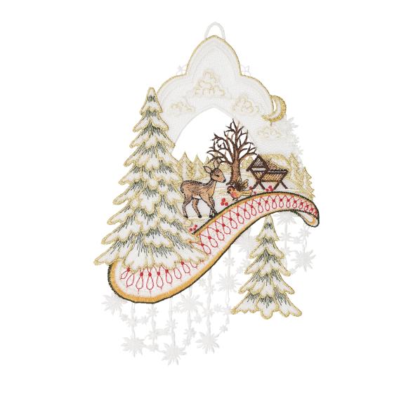 Plauener Spitze Fensterbild Wald mit Rehen - 111630400000 - 1 - 588px