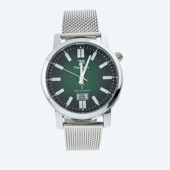Time Piece Herren-Funkuhr Meshband, silber-grün - 112250600000 - 1 - 588px