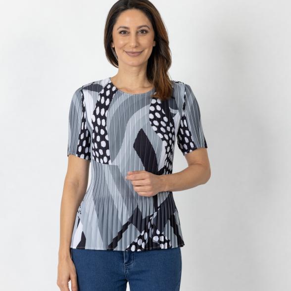 Jeannie Damen-Plissee-Shirt schwarz/weiß/grau - 112344500000 - 1 - 588px