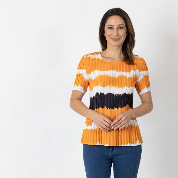Jeannie Damen-Plissee-Shirt orange/schwarz/weiß - 112345100000 - 1 - 588px
