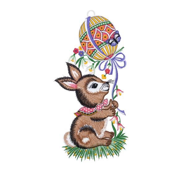 Plauener Spitze Fensterbild Hase mit Luftballon - 112637300000 - 1 - 588px