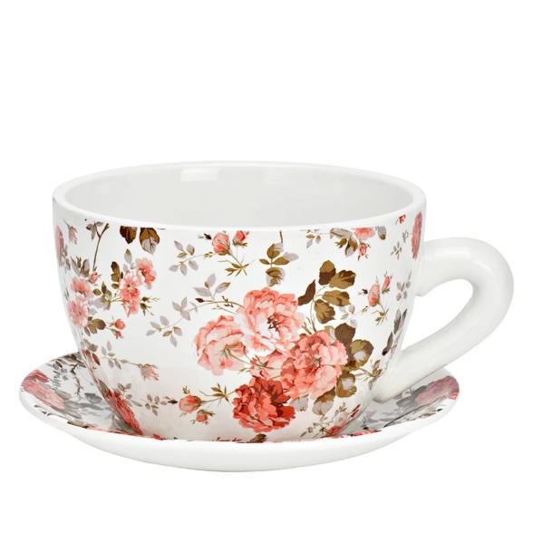 Pflanztasse Blumen Dekor aus Keramik Rot/Grün/Weiß - 112952000000 - 1 - 588px