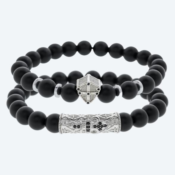 SET: 2x Armband Achat schwarz, silberfarbig - 113073100000 - 1 - 588px