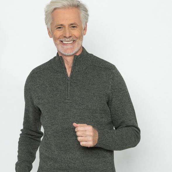 Herren-Pullover mit Troyerkragen khaki M - 113109300001 - 1 - 588px