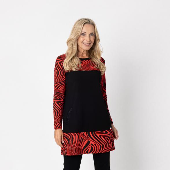 VANESSA STYLE Damen-Longshirt rot/schwarz 40/42 (2) - 113115400002 - 1 - 588px