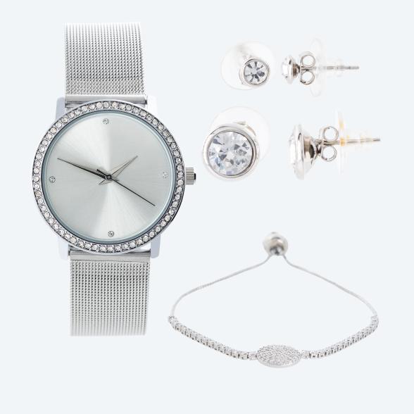 Mega-Set "Silvity" Damenuhr+Armband+Ohrstecker-Set - 113142600000 - 1 - 588px