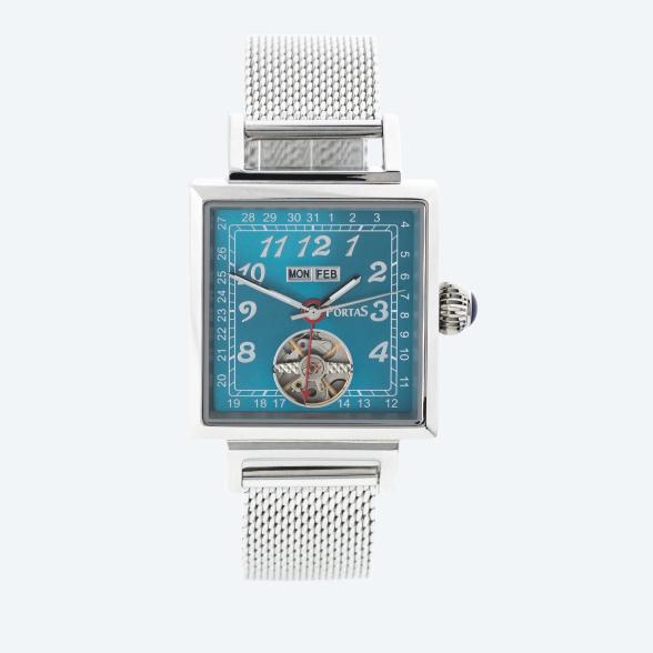 PortaS Herren-Automatikuhr "Freital" silber-petrol - 113250300000 - 1 - 588px