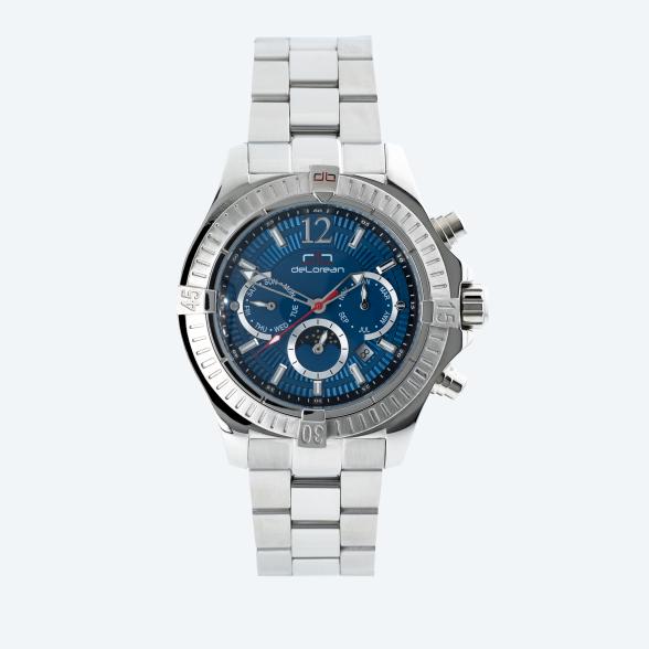 deLorean Herren-Automatikuhr "Fangio" silber-blau - 113504700000 - 1 - 588px