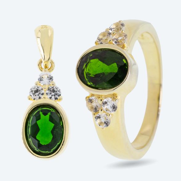 SET: Ring + Anhänger 925 Silber verg. Chromdiopsid 16 - 113564100001 - 1 - 588px