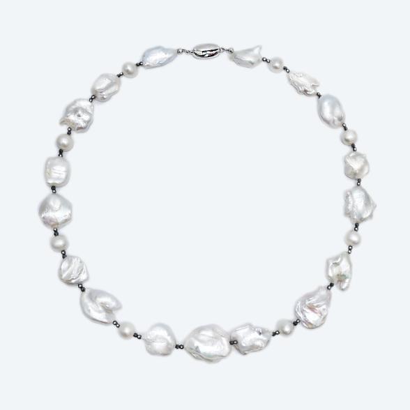 Collier Keshi Perlen weiß Verschluß 925 Silber - 113618600000 - 1 - 588px