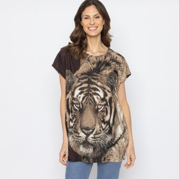 FASHION NEWS Damen-Shirt Tigerkopf Dunkelbraun M/L - 38-42 - 113979500001 - 1 - 588px