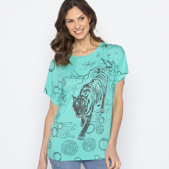 FASHION NEWS Damen-Shirt Tiger türkis M/L - 38-42 - 113979700001 - 1 - 588px
