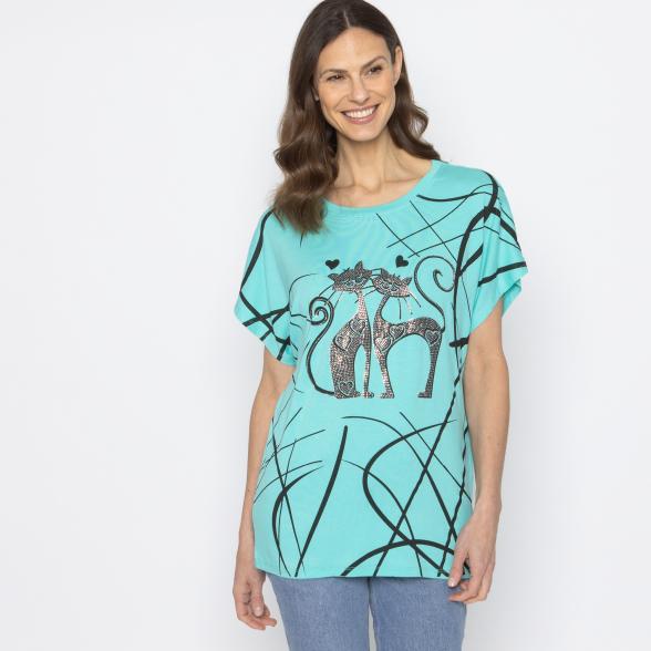 FASHION NEWS Damen-Shirt Katze türkis M/L - 38-42 - 113980300001 - 1 - 588px