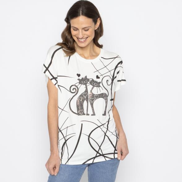 FASHION NEWS Damen-Shirt Katze weiß M/L - 38-42 - 113980500001 - 1 - 588px