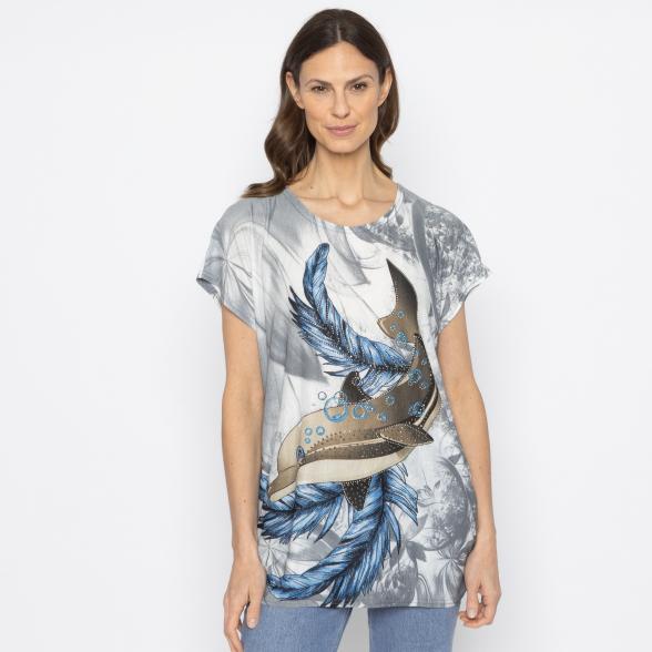 FASHION NEWS Damen-Shirt Blätter grau M/L - 38-42 - 113987800001 - 1 - 588px