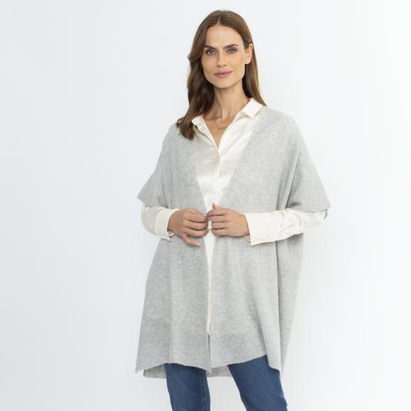 100% KASCHMIR Jacke Poncho-Style hellgrau melange 50/52 - 114107400005 - 1 - 588px