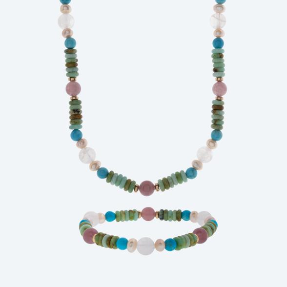 SET: Collier+Armband Rosenquarz, Amazonit, Howlith - 114129000000 - 1 - 588px