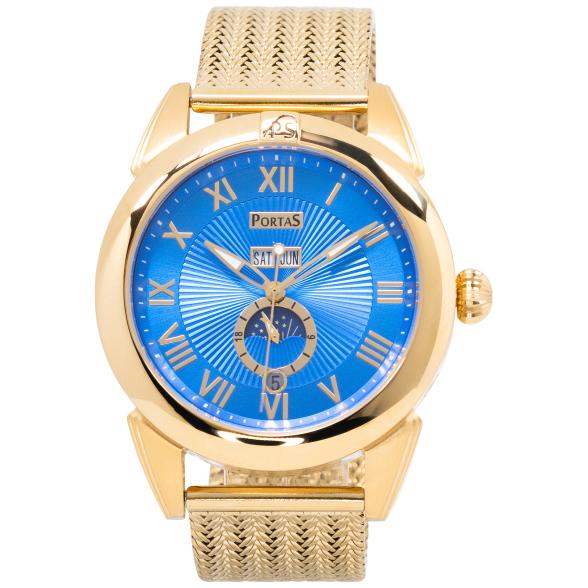 PortaS Herren-Automatikuhr "Meißen", blau-gold - 114227700000 - 1 - 588px