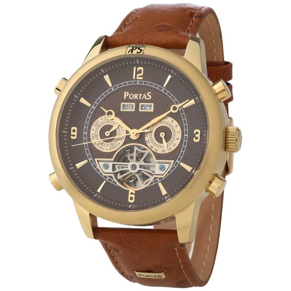 PortaS Herren-Automatikuhr "Zeitz" braun-gold - 114229300000 - 1 - 588px