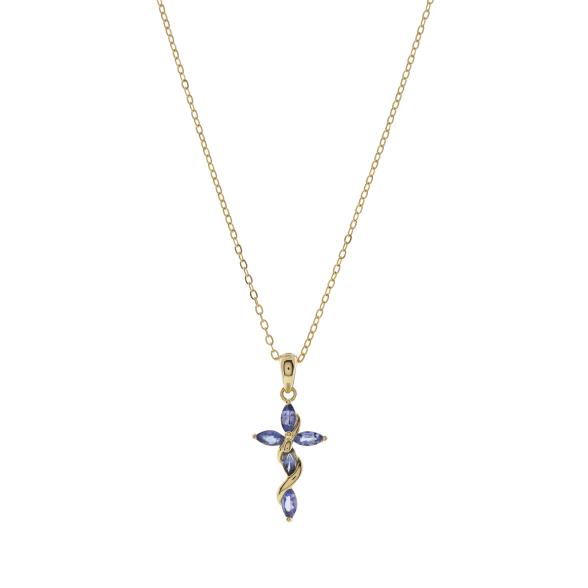 Kreuzanhänger mit Kette 925 vergoldet Tansanit - 114326200000 - 1 - 588px