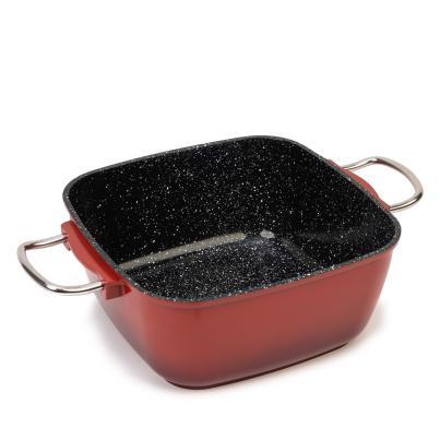 KING® Bräter Aluguss hoch 24 cm mit Galsdeckel rot