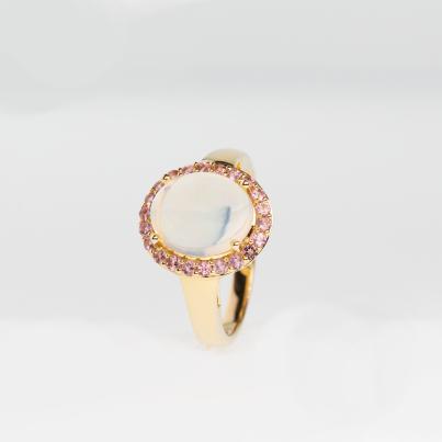 Ring 925 Silber vergoldet Opal+Pink Turmalin