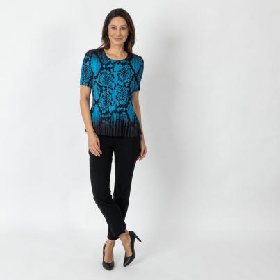 Jeannie Damen-Plissee-Shirt blau/schwarz