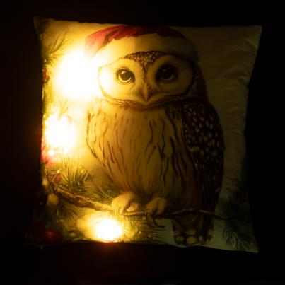 LED Kissen Weihnachtseule 40x40cm